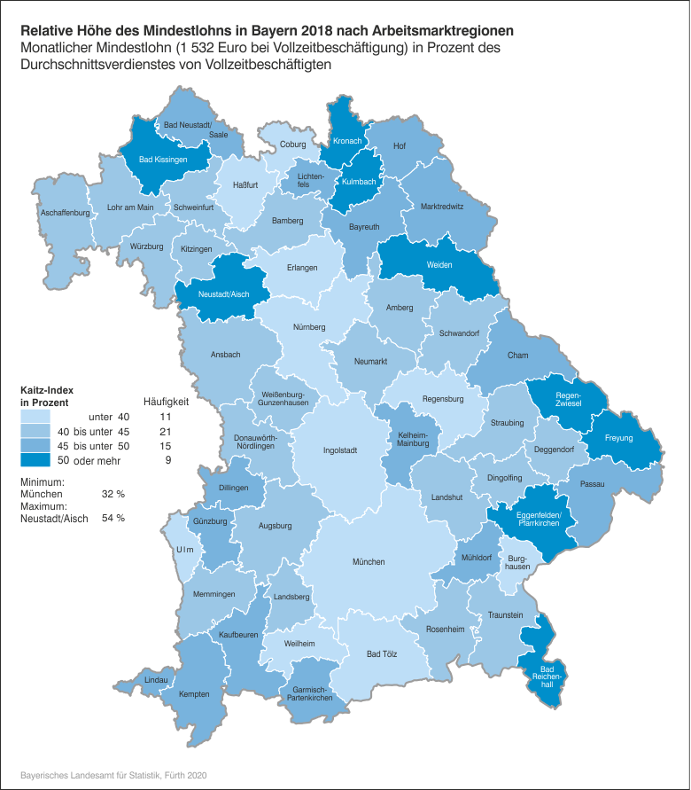 Relative höhe des Mindestlohns in Bayern 2018 Relative höhe des Mindestlohns in Bayern 2018