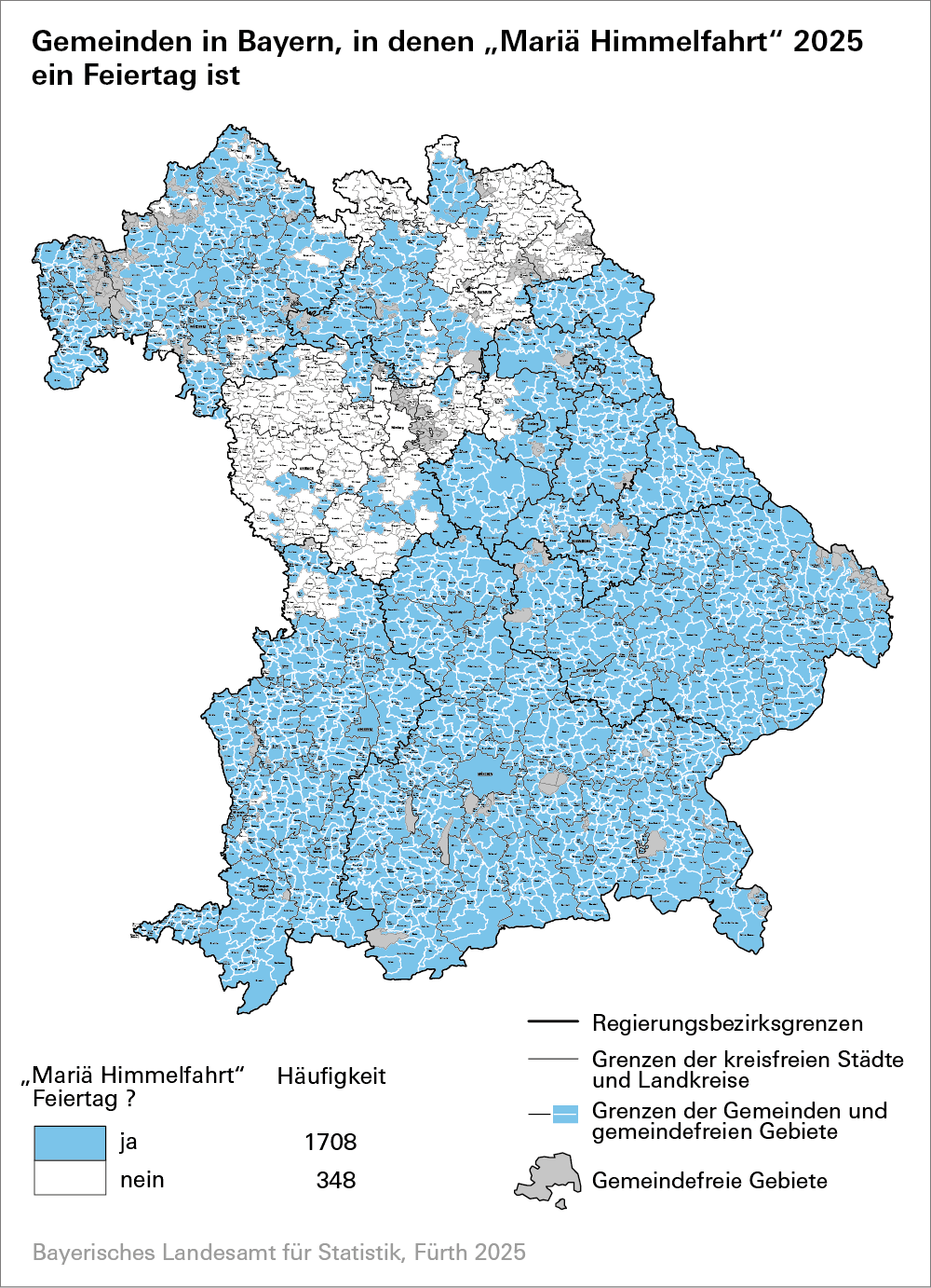 Hier befindet sich eine Grafik zu Gemeinden in Bayern in denen Mariä Himmelfahrt 2025 ein Feiertag ist. Die Grafik finden Sie auch Links in der Info Box als PDF. Hier befindet sich eine Grafik zu Gemeinden in Bayern in denen Mariä Himmelfahrt 2025 ein Feiertag ist. Die Grafik finden Sie auch Links in der Info Box als PDF.