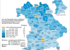 Gemeindeschlüsselzuweisung 2024 in Relation zur Steuerkraft 2024 in den kreisfreien Städten und Landkreisen Bayerns