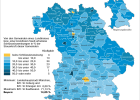 Gemeindeschlüsselzuweisung 2025 in Relation zur Steuerkraft 2025 in den kreisfreien Städten und Landkreisen Bayerns